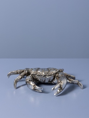 Cutie decorativă din rășină argintie în formă de crab, capac detașabil, finisaj antichizat, 7 x 28,5 x 18,5 cm, „Océane” - Img 6