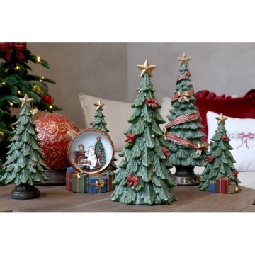 Decorațiune brad de Crăciun, verde, din acril, pictată manual, cu panglici și fundițe, 15x40 cm, „Noël" - Img 4