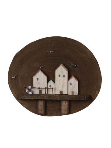 Decoratiune de perete, din lemn de Paulownia, Houses by the sea