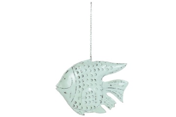 Decorațiune de perete tip pește, stil marin, culoare albastru deschis, din metal, „Ocean Fish” - Img 2