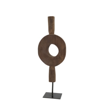 Decorațiune sculptată din lemn reciclat și metal, piesă unică, 67x23x10 cm, „Grimaud"