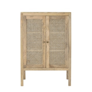 Dulap din lemn de mango natural, cu uși din rattan împletit și mânere aurii, „Paulo", 75 x 30 x 105 cm