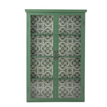 Dulap din lemn masiv verde cu uși vitrate și model floral interior, 81×18×122 cm, „Hazem"