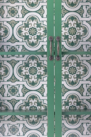 Dulap din lemn masiv verde cu uși vitrate și model floral interior, 81×18×122 cm, „Hazem" - Img 11