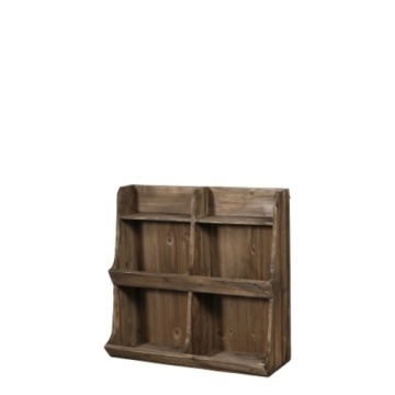 Etajeră de perete din lemn, natur, cu 3 rafturi, 6 compartimente și laterale curbate, aspect rustic, 61 x 63 x 25,5 cm, „Ansouis”