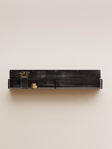 Etajeră de perete vintage din metal, negru, cu 1 raft și bordură din bandă metalică, 20 x 100 x 12 cm, „Ferrum” - Img 2