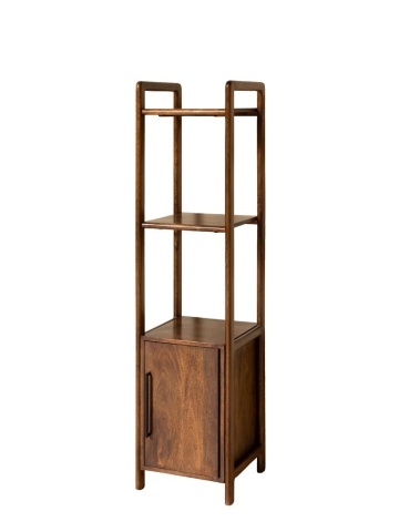 Etajeră din lemn de acacia și metal, cu 3 rafturi și 1 ușă, maro antichizat, finisaj lucios, 40.3×40.5×163 cm, „Sloane" - Img 1