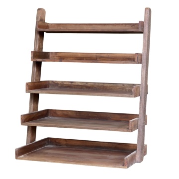 Etajeră din lemn reciclat tip scară, natur, cu 5 rafturi în trepte, aspect rustic, 74 x 60 x 36 cm, „Grimaud”