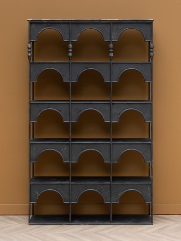Etajeră din metal, cu 5 rafturi și arcade decorative, negru, finisaj vintage, 120×34.5×194 cm, „Alhambra" - Img 2