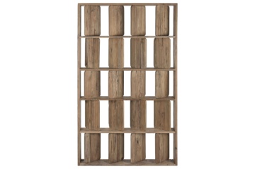 Etajeră înaltă din lemn de tec reciclat cu 5 rafturi design asimetric, „Nomad” - Img 3