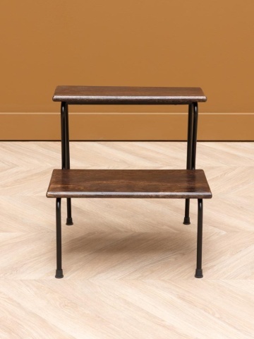 Etajeră mică vintage din lemn de mango și metal, maro și negru, cu 2 rafturi în trepte, finisaj antichizat, 38,5 x 39 x 37,5 cm, „Step” - Img 2
