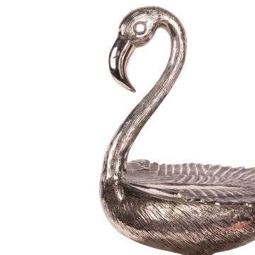 Etajeră pentru prăjituri și fructe din aluminiu reciclat, argintie, cu 3 niveluri, flamingo decorativ, finisaj lucios, 65 x 34 x 24 cm, „Camargue” - Img 3
