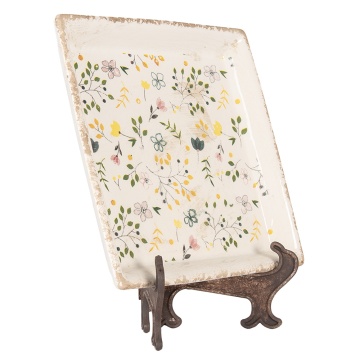 Farfurie charger, din ceramica, motive florale, 22x22x3 cm, Yellow - Img 2