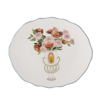 Farfurie din ceramică cu motive florale în relief și margine albastră pictată manual, 20×17×2 cm, „Dorothy"