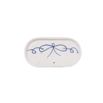 Farfurie mică decorativă vintage din ceramică, alb cu detalii albastre „Viola Bow”