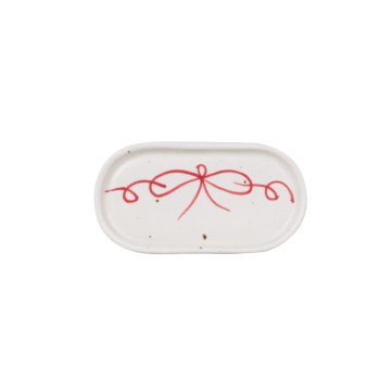 Farfurie mică decorativă vintage din ceramică, alb cu detalii albastre „Viola Bow”