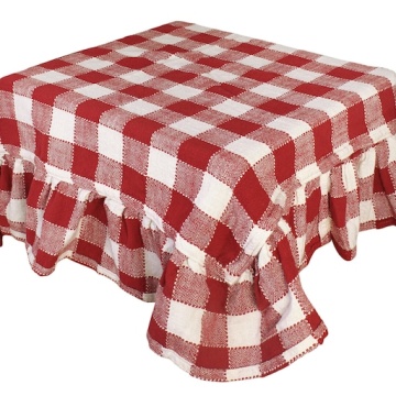 Față de masă din bumbac organic, rosu și alb, model în carouri cu volănaș decorativ, 150 × 250 cm, „Ida Stripe"