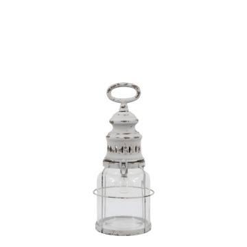 Felinar alb, din sticla, cu baterii, E12, H32cm. French Stable