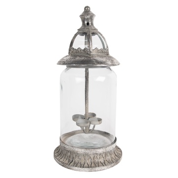 Felinar argintiu, din metal, aspect vintage, H44 cm