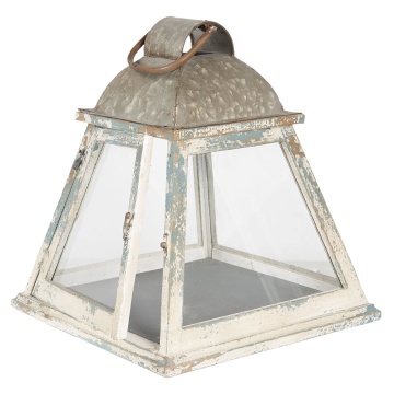 Felinar bej, din lemn, aspect vintage 33x33x37 cm - Img 2