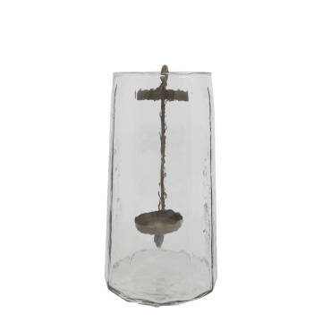 Felinar decorativ din sticlă transparentă cu suport din alamă antichizată, 36x20 cm, „Clarté"
