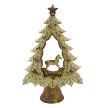 Figurină decorativă vintage brad de Crăciun din polirasină auriu, 20 cm - Img 3