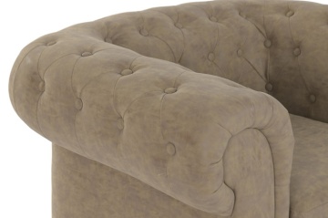 Fotoliu Chesterfield din piele ecologică maro, capitonat cu nasturi, cu structură din lemn și picioare negre, 110×81×76 cm, „Winston” - Img 5