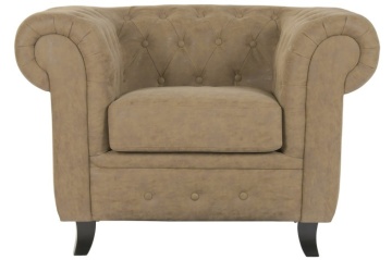 Fotoliu Chesterfield din piele ecologică maro, capitonat cu nasturi, cu structură din lemn și picioare negre, 110×81×76 cm, „Winston” - Img 8