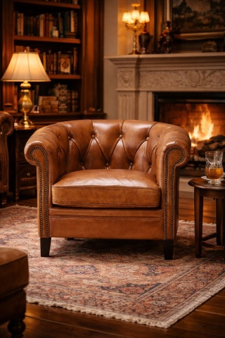 Fotoliu Chesterfield din piele naturală full grain maro, 80×80×66 cm, „Classic Chic" - Img 2