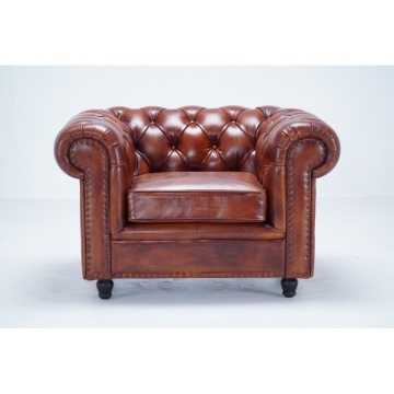 Fotoliu Chesterfield din piele naturala maro, "Classic Chic" - Img 2