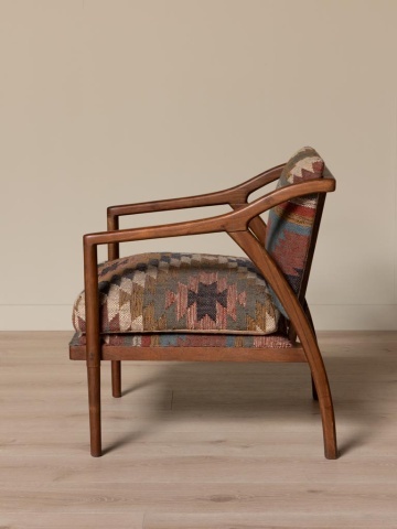 Fotoliu de relaxare în stil etnic, multicolor, din kilim de iută și lână, cu brațe curbate și cadru din lemn de mango, 68×75×83 cm, „Ayaco” - Img 3