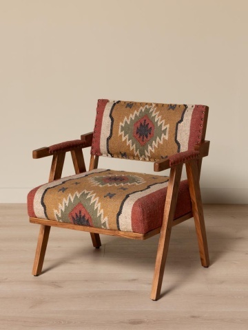 Fotoliu kilim din iută naturala si lana cu structura din lemn de mango, 76×65×65 cm, „Mandjaro" - Img 3