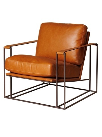 Fotoliu lounge din piele naturală cognac cu structură metalică, „Amsterdam”
