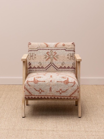 Fotoliu lounge kilim din lână și iută naturală cu structură din lemn de acacia, „Tierra” - Img 3