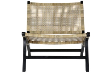 Fotoliu negru din lemn de tec si rattan , "Boho" - Img 6