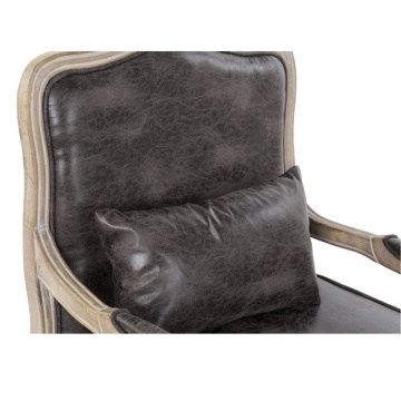 Fotoliu pentru living în stil Louis XV, maro, din piele ecologică cu aspect vintage, cadru sculptat din lemn de cauciuc, 70×66×94 cm, „Lavigne” - Img 3