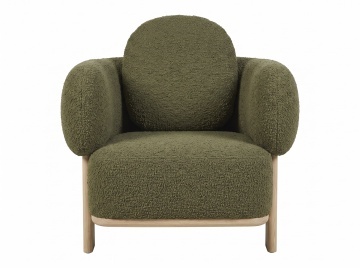 Fotoliu verde închis din stofă bouclé, cu volume rotunjite, pernă rotundă la spătar și cadru din lemn, 92×79×69 cm, „Nîmes” - Img 2
