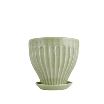 Ghiveci ceramică decorativ, ghiveci cu farfurioară, verde deschis, Ø 17 x H 15 cm, „Anna"