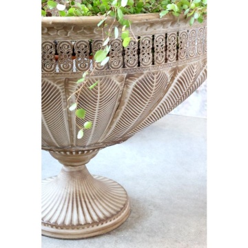 Ghiveci cu picior din metal, mocca antichizat, H38/D56 cm - Img 4