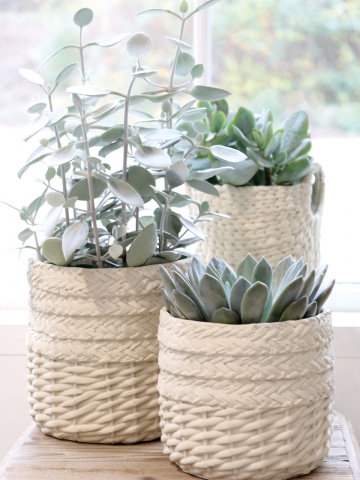 Ghiveci de plante crem, cu model impletit, Corte - Img 3