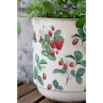 Ghiveci din ceramică crem cu model căpșuni „Fraises”, H13/D13 cm - Img 4