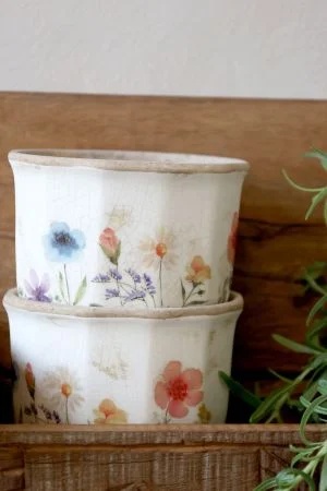 Ghiveci din ceramică cu flori de câmp, crem, H12,5/D14 cm, „Fleurville” - Img 5