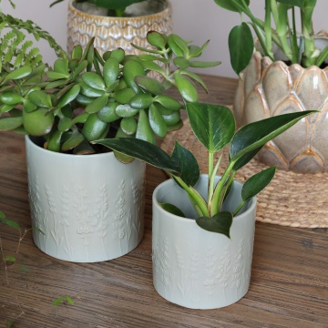 Ghiveci verde din portelan, cu model floral, H13/D13 cm, Fayence - Img 2