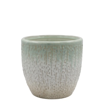 Ghiveci verde din portelan, cu model, H15/D16 cm , Fayence - Img 1