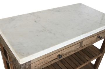 Insulă de bucătărie din lemn reciclat cu blat din marmură albă , finisaj natural, „Old Beam” - Img 6