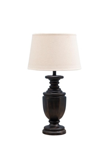 Lampa de masa cu patina maro, din lemn de mango, cu abajur din in, Lizzie