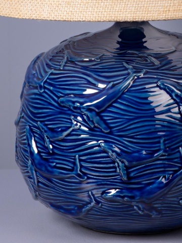 Lampă de masă din iută naturală, cu structură din ceramică albastră, finisaj lucios, 70×50 cm, „Azula" - Img 5