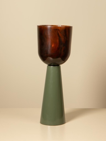Lampă de masă din rășină maro cu structură din metal kaki, abajur în formă de cupă, finisaj lucios, 48×14 cm, „Velaro" - Img 5