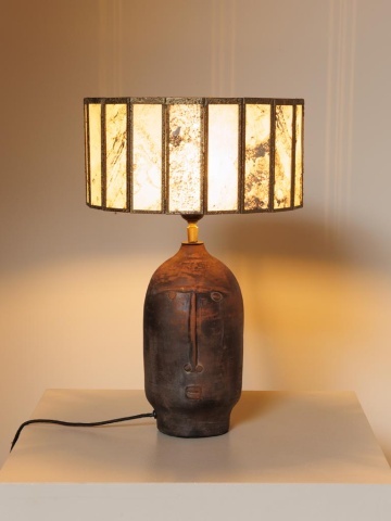 Lampă de masă din teracotă, piatră și metal, D31 cm, „Tierra” - Img 4