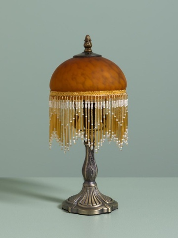 Lampa de masa din zinc , cu abajur din sticla , "Belle Epoque" - Img 4